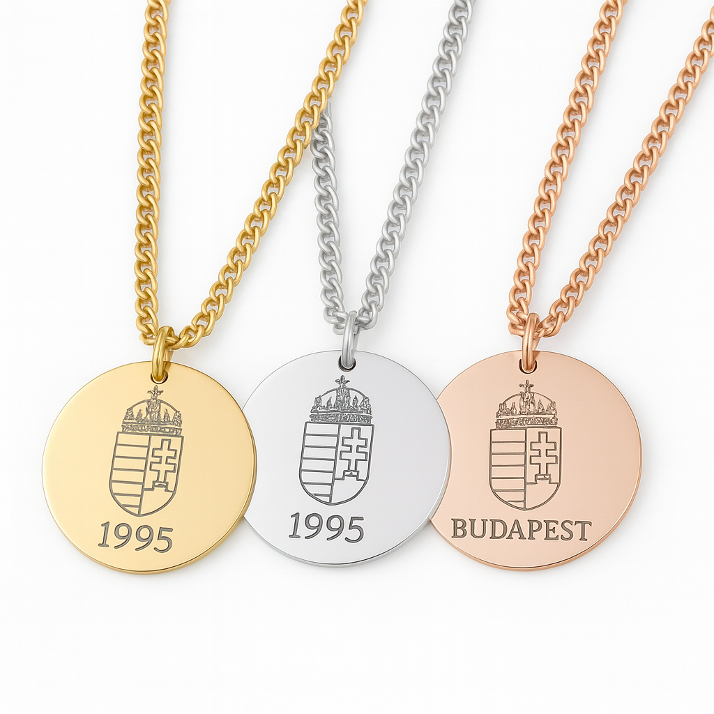 Personalisierte Gravur-Kette mit ungarischem Wappen – Gold, Silber oder Roségold