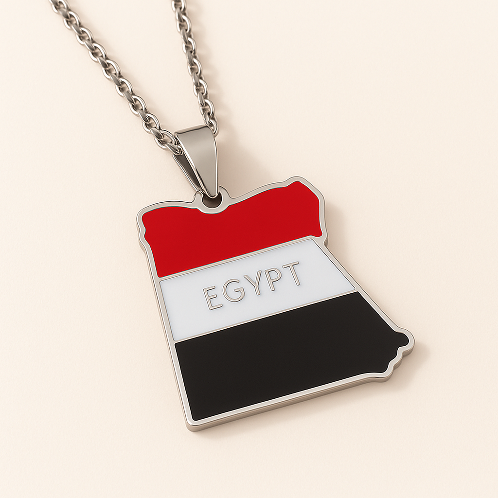 Ägypten Halskette mit Landkarten-Anhänger in Flaggen-Design, silber