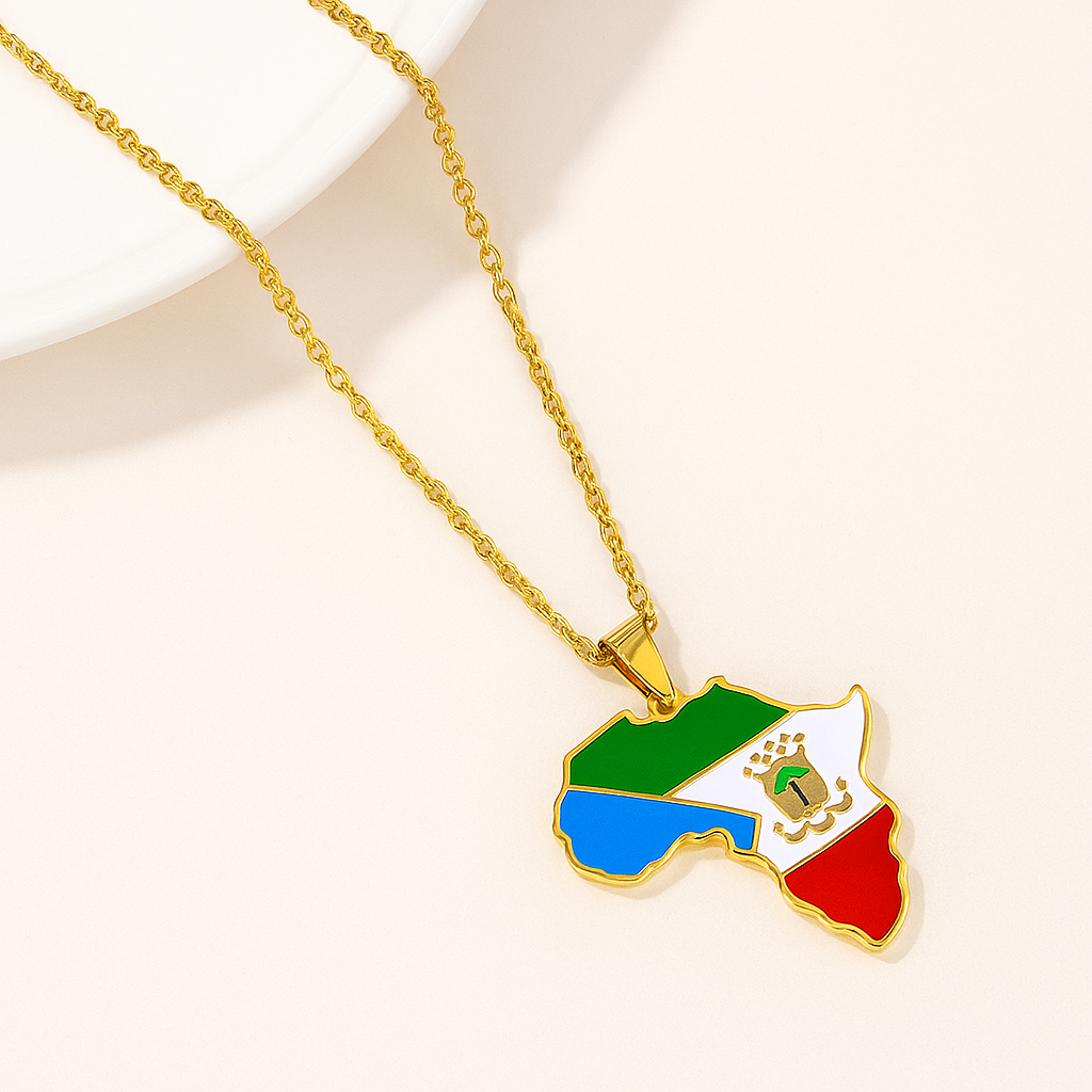 Äquatorialguinea Afrika Halskette – goldener Anhänger mit Flagge
