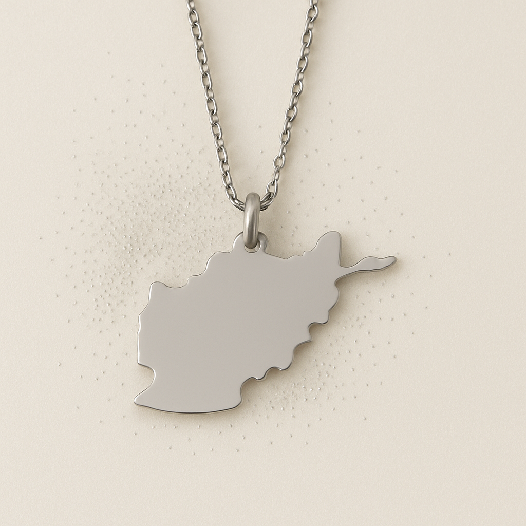 Afghanistan Halskette mit Landkarten-Anhänger aus Edelstahl, silber