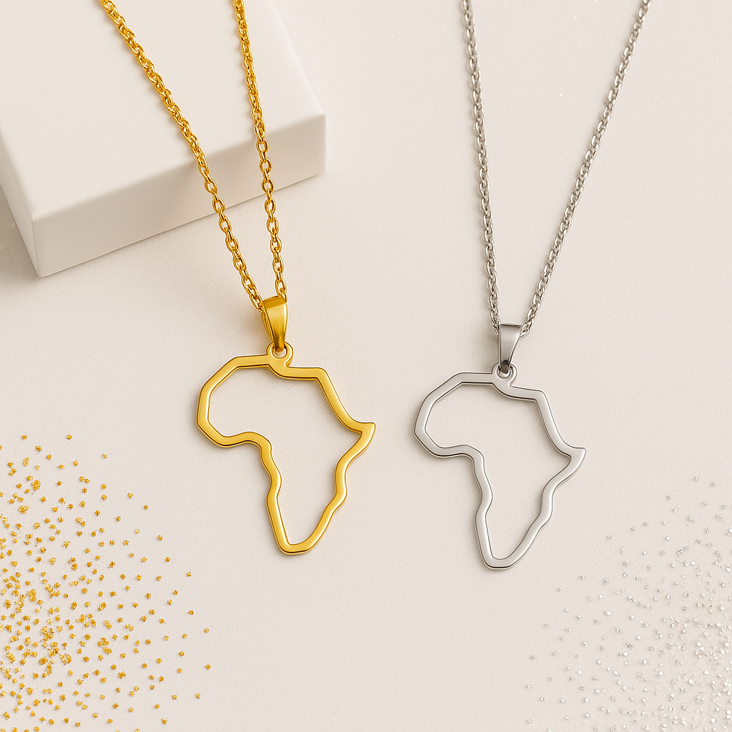 Afrika Halskette im Umriss-Design aus Edelstahl, Silber und vergoldet