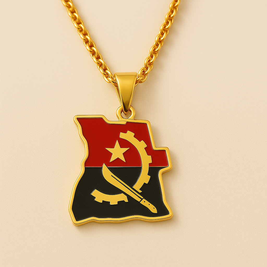 Goldene Angola Halskette mit Länderanhänger in Flaggenfarben