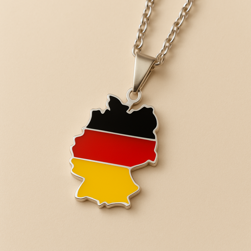 Deutschland Kette in Silber mit Deutschland Anhänger in Landkartenform und deutscher Flagge