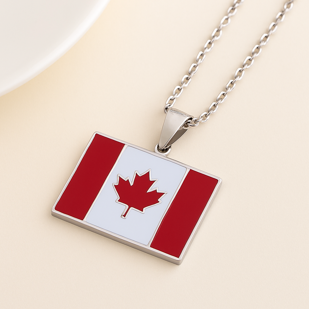 Silberne Kanada Flaggen Halskette – Kanada Schmuck aus Edelstahl