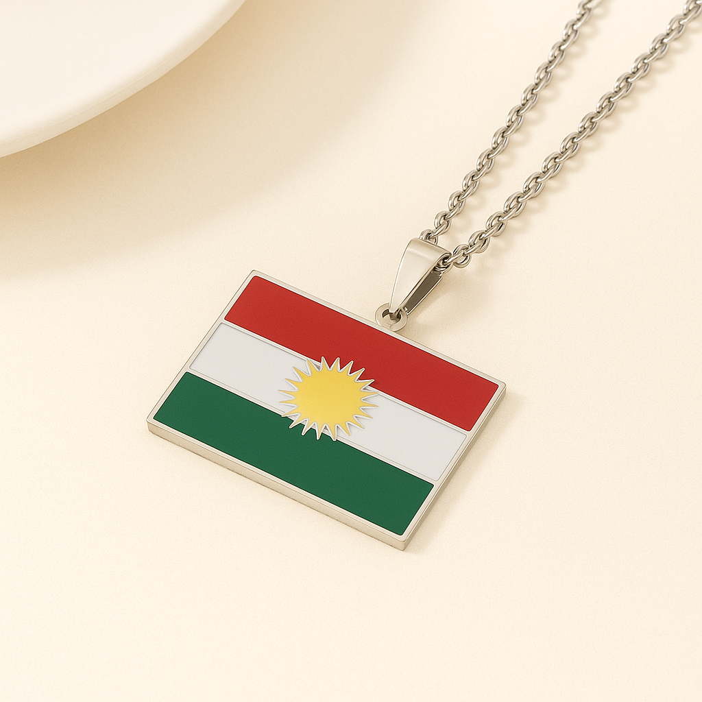 Silberne Kurdistan Flaggen Halskette – Edelstahl Schmuck