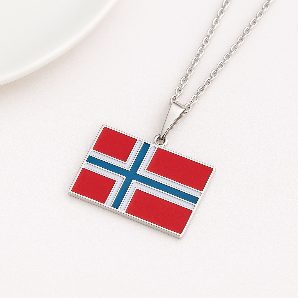 Silberne Norwegen Halskette mit Flagge