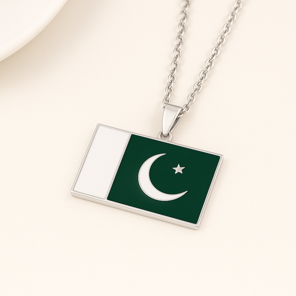 Silberne Pakistan Flaggen Halskette – Edelstahl Schmuck