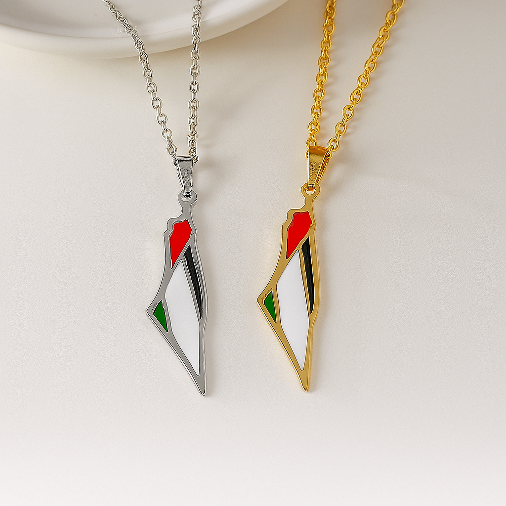 Palästina Halskette mit Länderumriss und Flagge in Gold und Silber aus Edelstahl