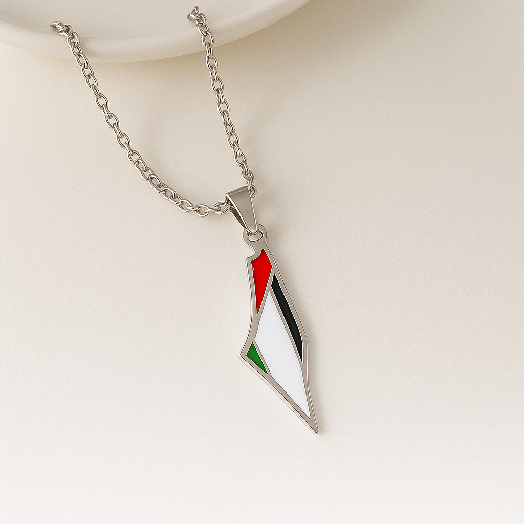 Silberne Palästina Halskette mit Flaggen-Design“