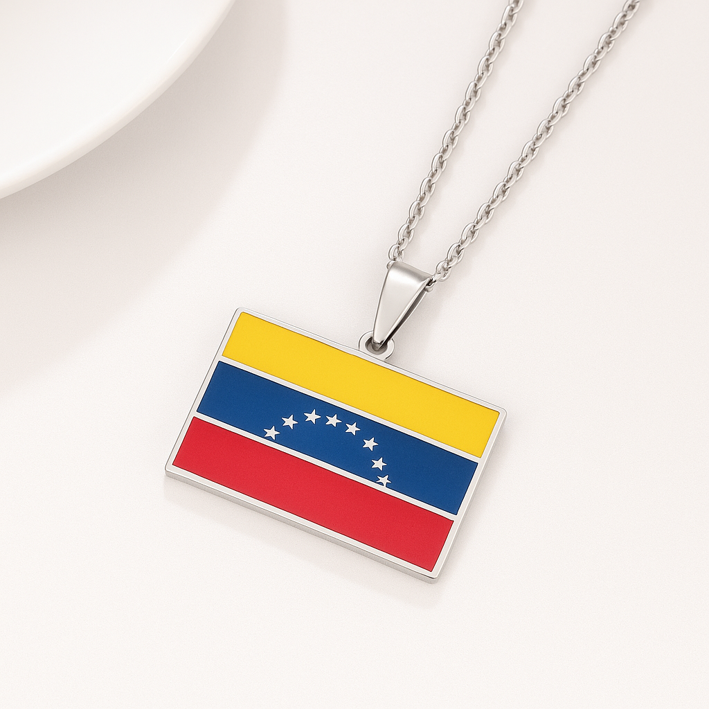 Silberne Venezuela Flaggen Halskette – Landesflagge Anhänger