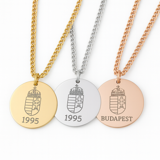 Personalisierte Gravur-Kette mit ungarischem Wappen – Gold, Silber oder Roségold
