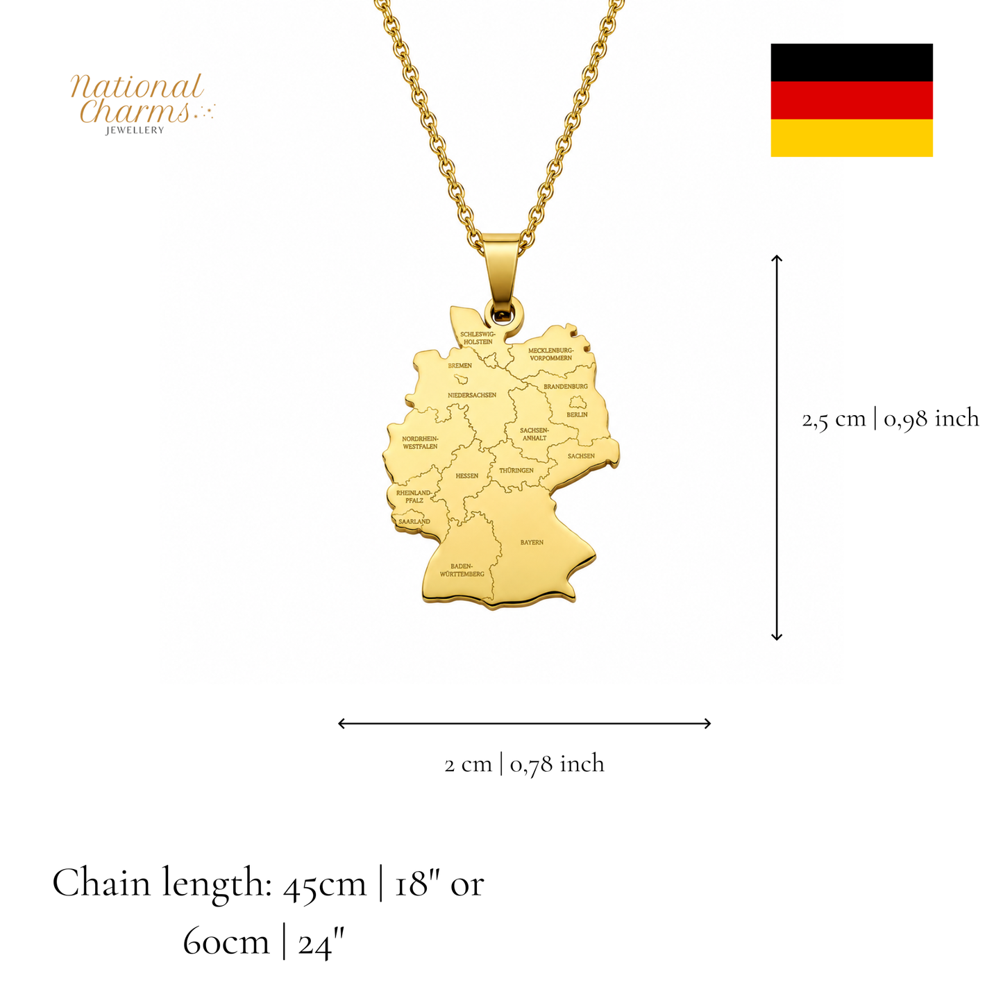 Länderkette Anhänger Halskette – Edelstahl, Gold- & Silber-Optik, 140+ Länder & Kulturen – Unisex Geschenk für Männer und Frauen – Perfekt für Geburtstage, Weihnachten und als Zeichen deiner Wurzeln