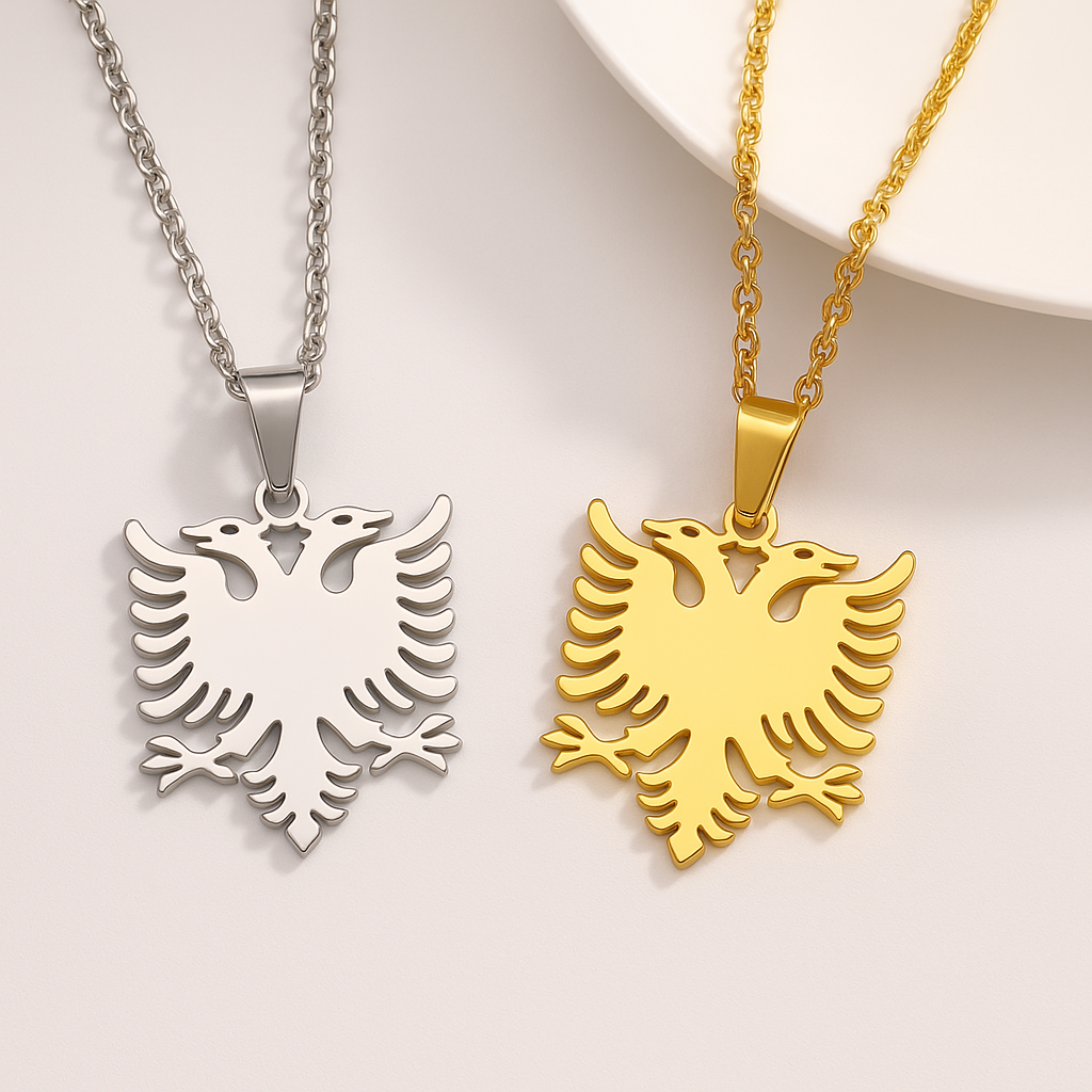 Albanien Doppeladler Halskette in Gold und Silber – Symbol Anhänger aus Edelstahl