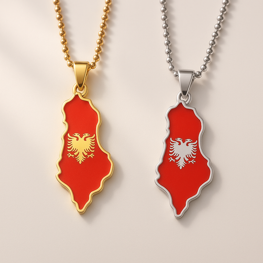 Albanien Halskette mit Flagge in Gold und Silber – Landkarten-Anhänger Schmuck