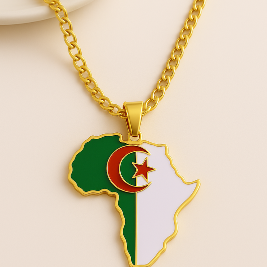 Goldene Afrika Halskette mit Algerien Flagge aus Edelstahl