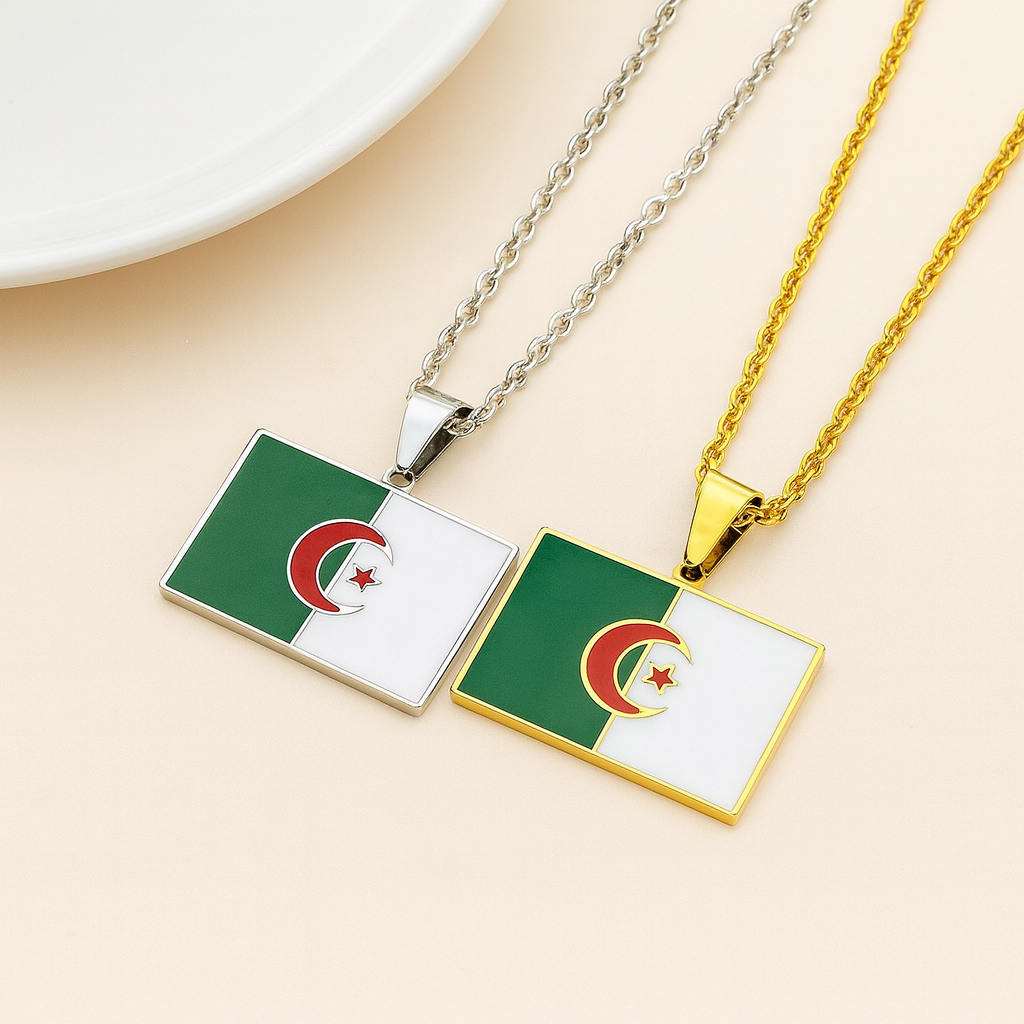 Algerien Flaggen Halskette in Gold und Silber mit Halbmond und Stern
