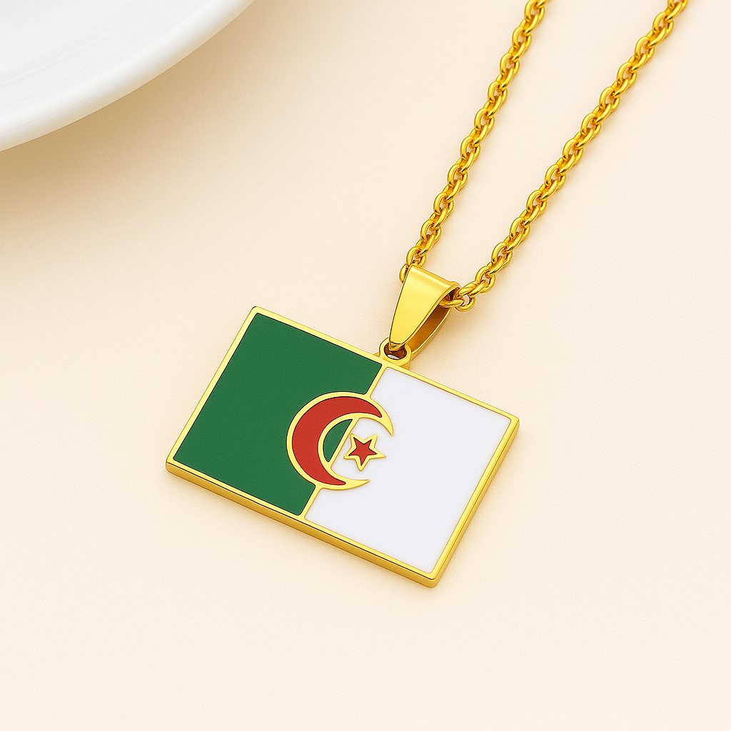 Goldene Algerien Halskette mit Flaggenmotiv