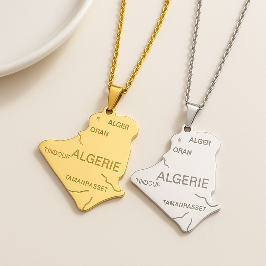 Algerien Halskette mit Gravur der Städte aus Edelstahl, Gold und Silber