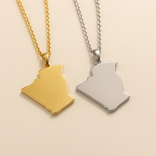 Algerien Halskette mit schlichtem Länderanhänger aus Edelstahl in Gold und Silber