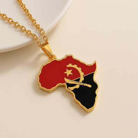 Goldene Afrika Halskette mit Angola Flagge aus Edelstahl