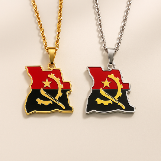 Angola Halskette mit Flaggen-Anhänger in Gold und Silber aus Edelstahl