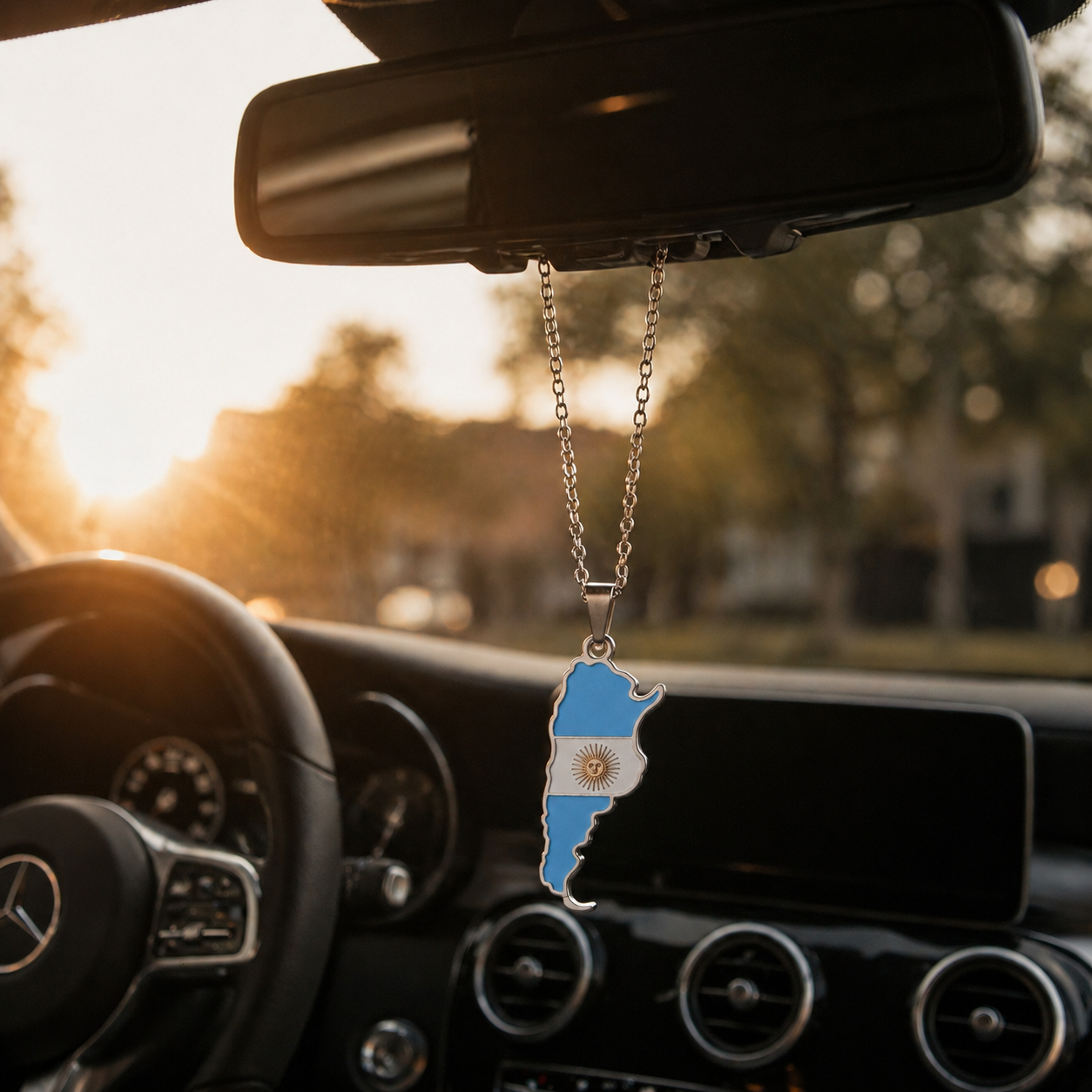 Argentinien Kette in Silber mit Argentinien Anhänger am Auto-Rückspiegel