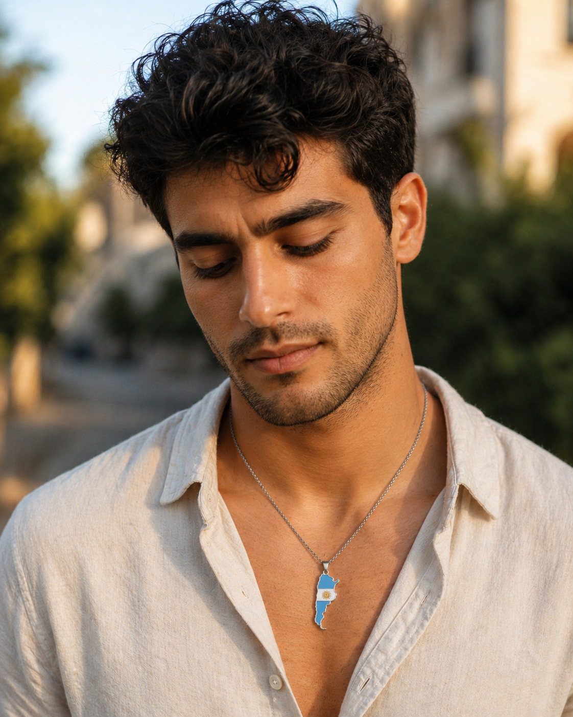 Argentinien Kette in Silber mit Argentinien Anhänger – Halskette mit Landesmotiv am Model