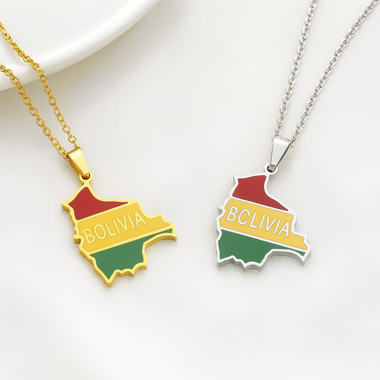 Bolivien Halskette mit Länderanhänger in Flaggenfarben, Gold und Silber