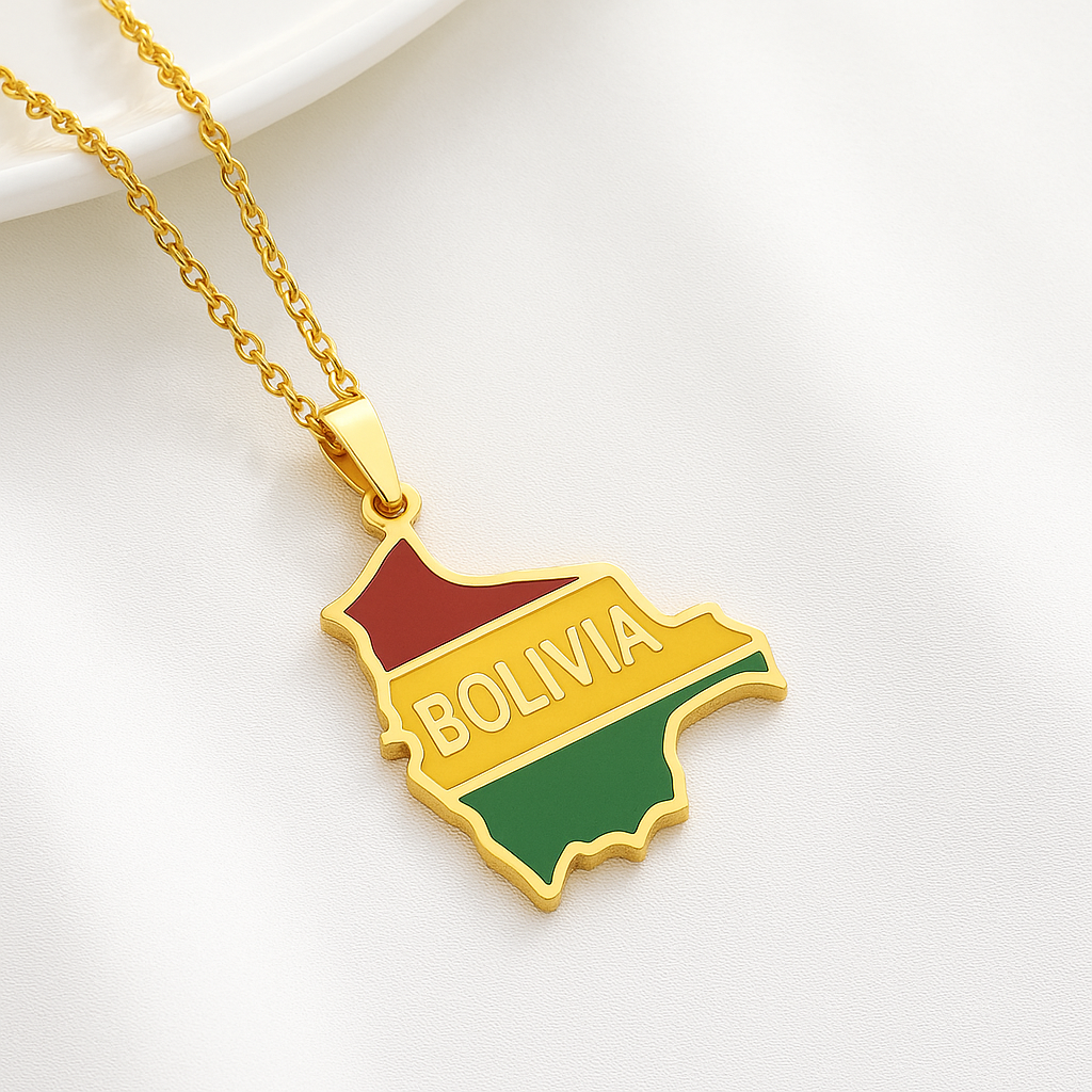 Goldene Bolivien Halskette mit Flagge und Schriftzug