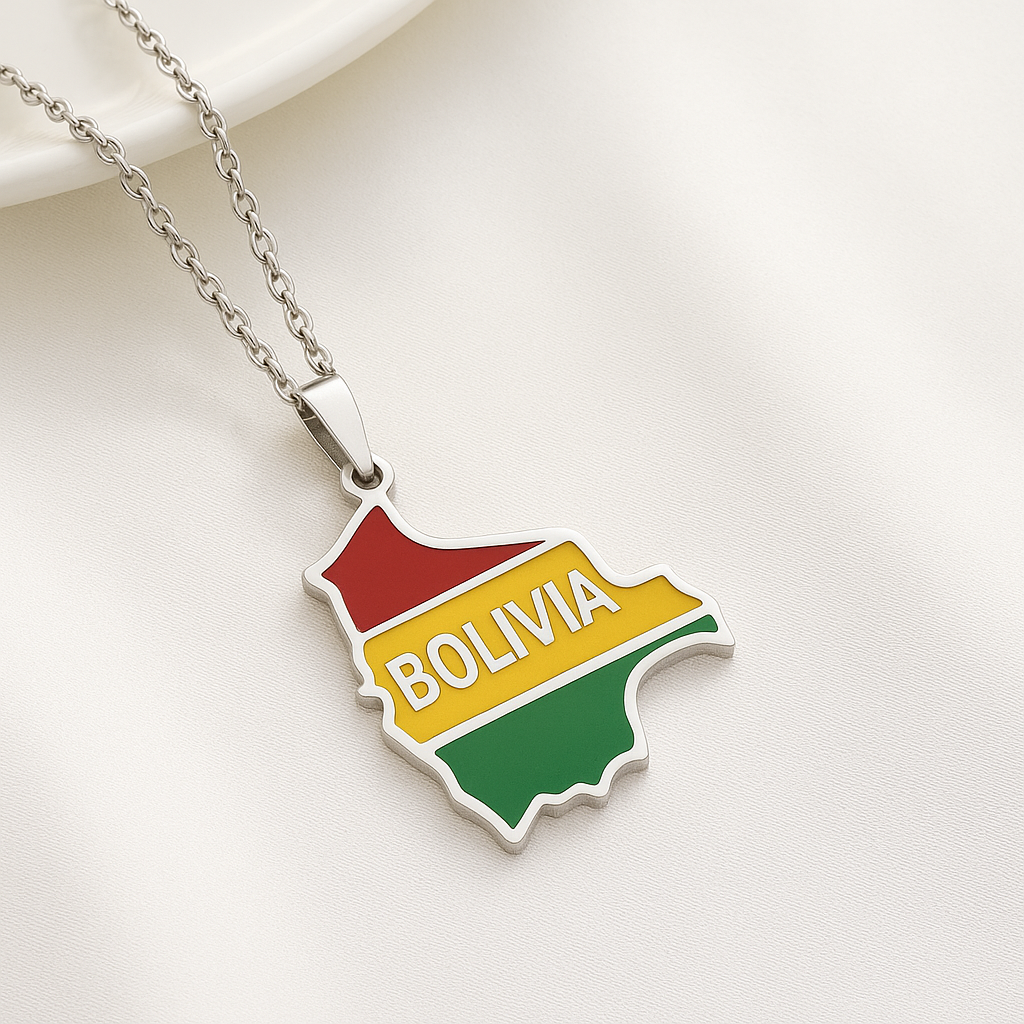 Silberne Bolivien Halskette mit Flagge und Schriftzug