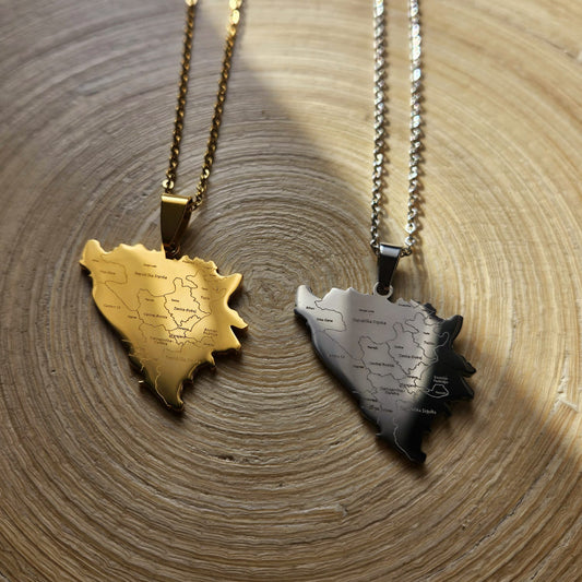 Bosnien & Herzegowina Halskette mit gravierter Landkarte in Gold und Silber