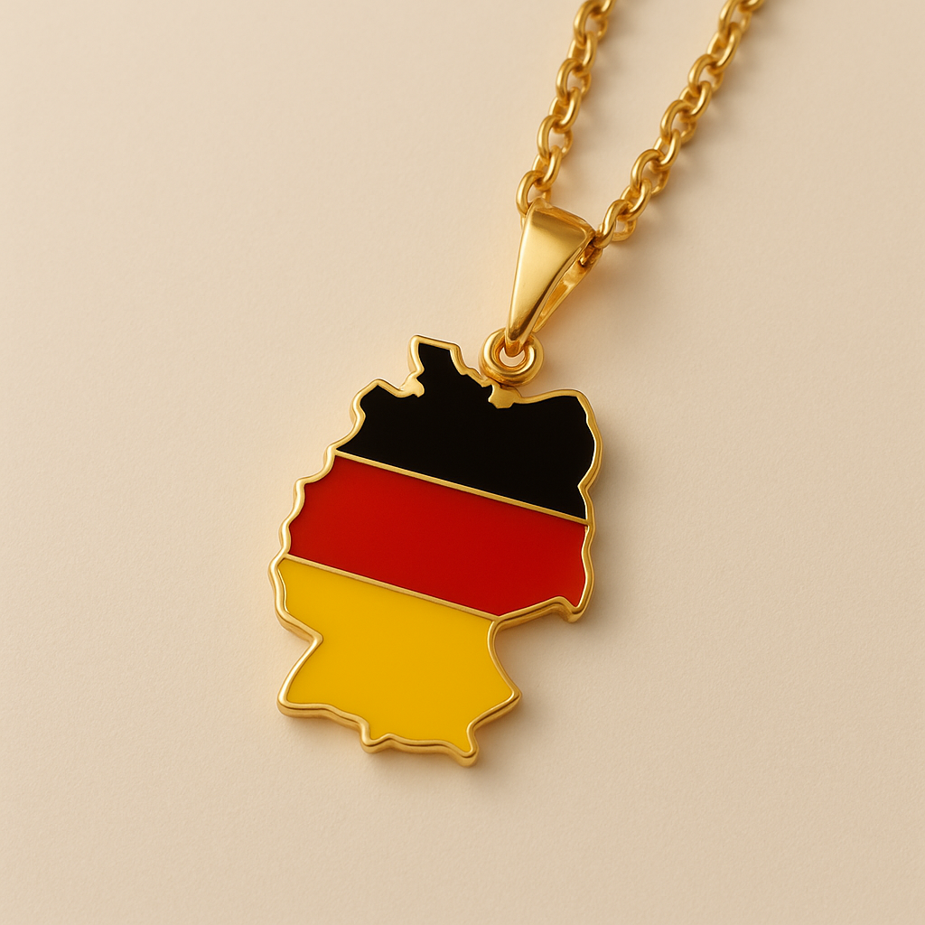 Deutschland Kette in Gold mit Deutschland Anhänger in Landkartenform und deutscher Flagge