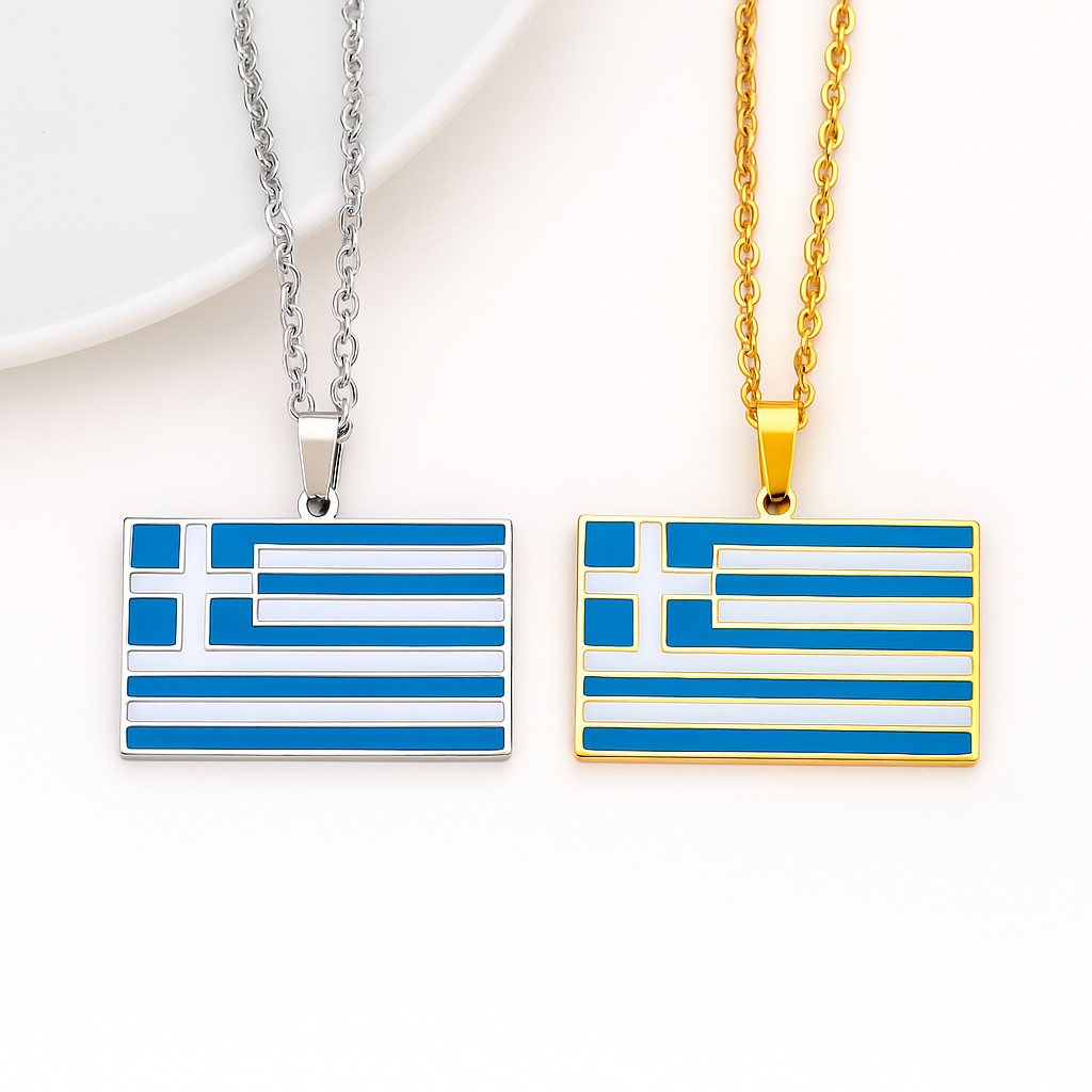 Griechenland Flaggen Halskette in Gold und Silber – blau-weißes Design