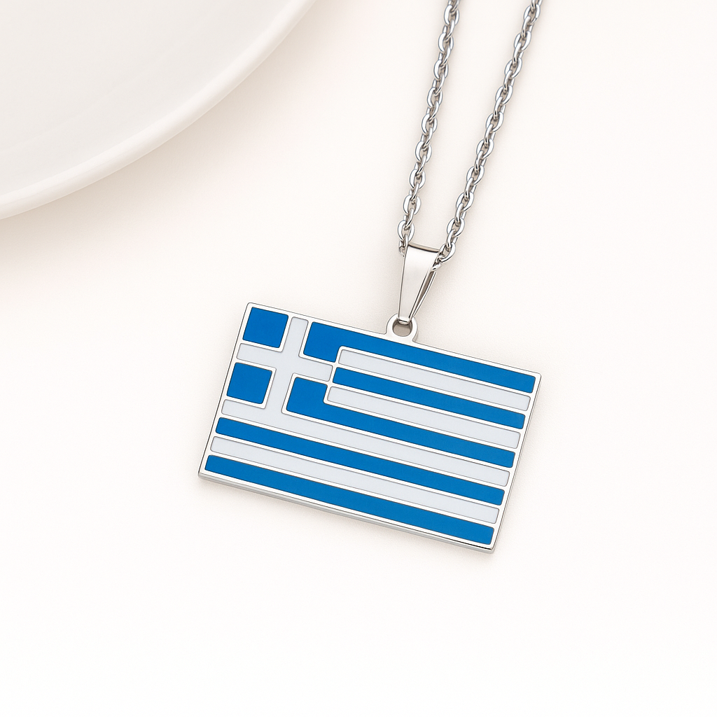 Silberne Griechenland Flaggen Halskette – griechische Flagge als Anhänger