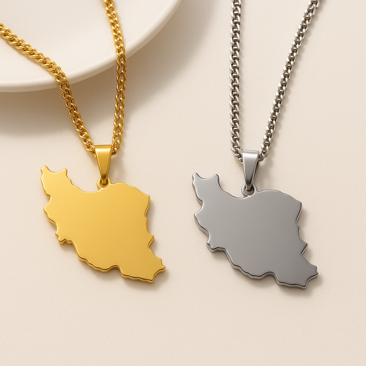 Iran Halskette mit Länderumriss in Gold und Silber