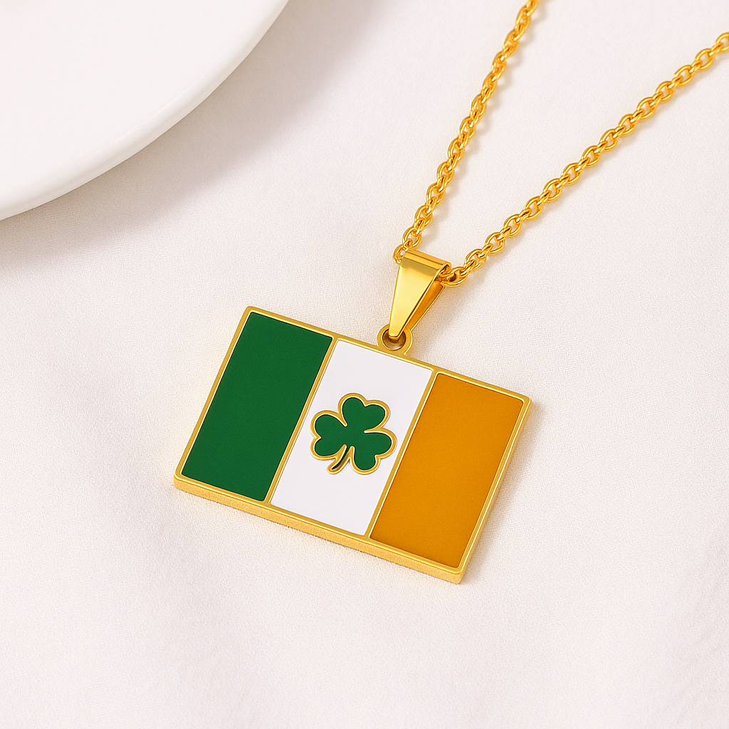 Goldene Irland Flaggen Halskette mit Kleeblatt Symbol