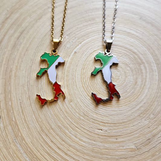 Italien Halskette mit Länderumriss und Flagge in Gold und Silber