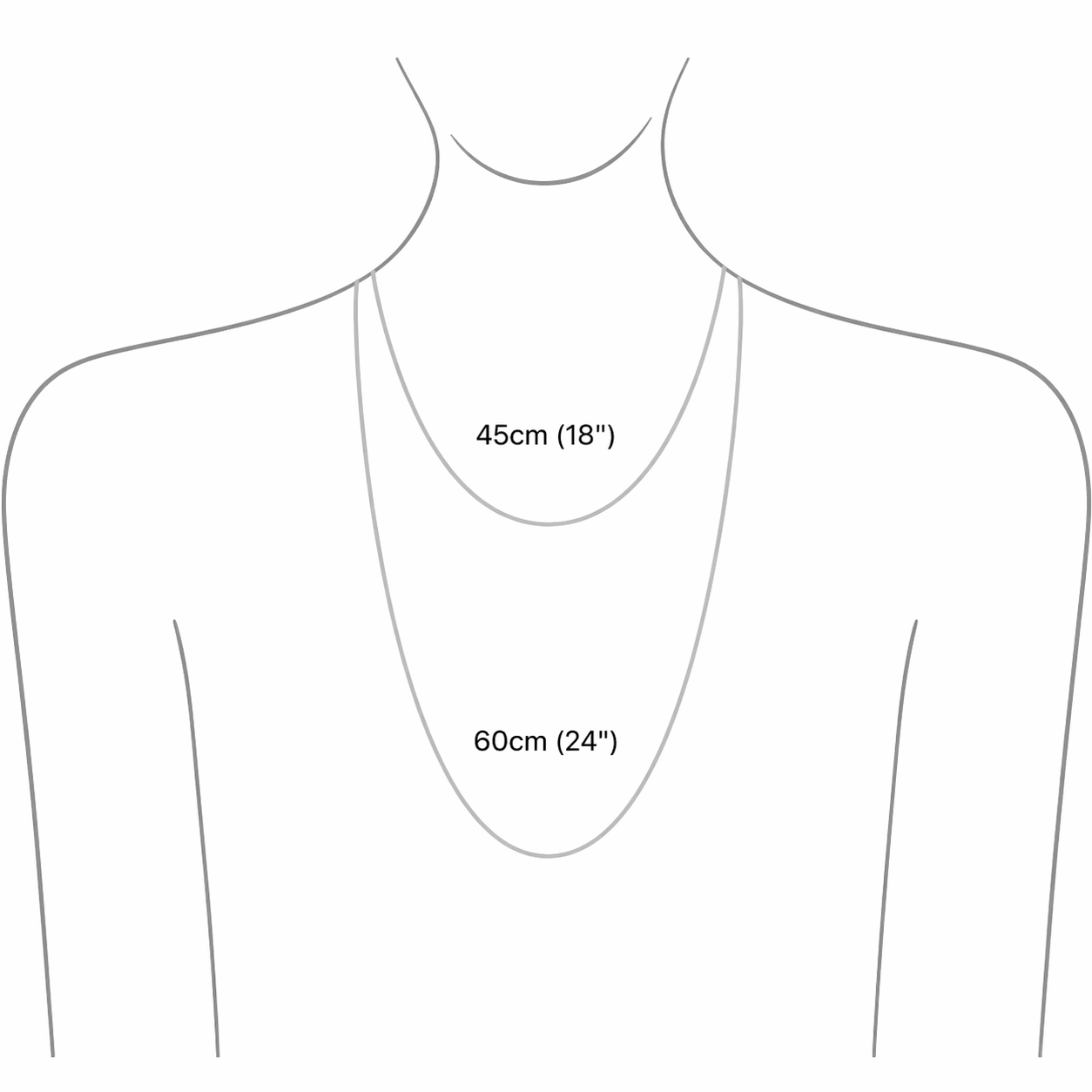 Kettenlängen Vergleich für Halsketten – 45 cm (18 Zoll) und 60 cm (24 Zoll)