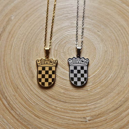 Kroatien Halskette mit Wappen Šahovnica aus Edelstahl, Gold und Silber