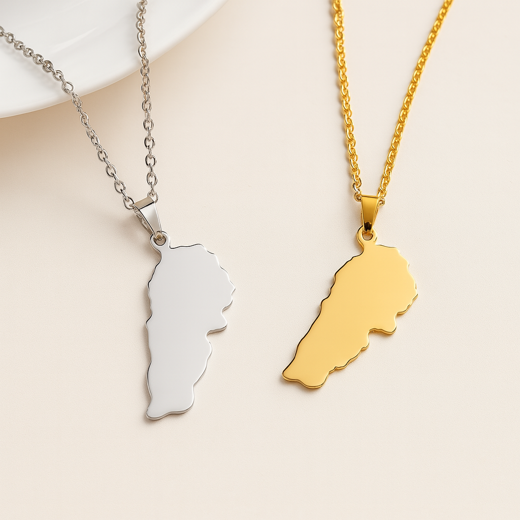 Libanon Halskette mit Länderumriss in Gold und Silber aus Edelstahl
