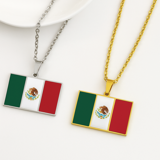 Mexiko Flaggen Halskette in Gold und Silber mit Adler-Wappen