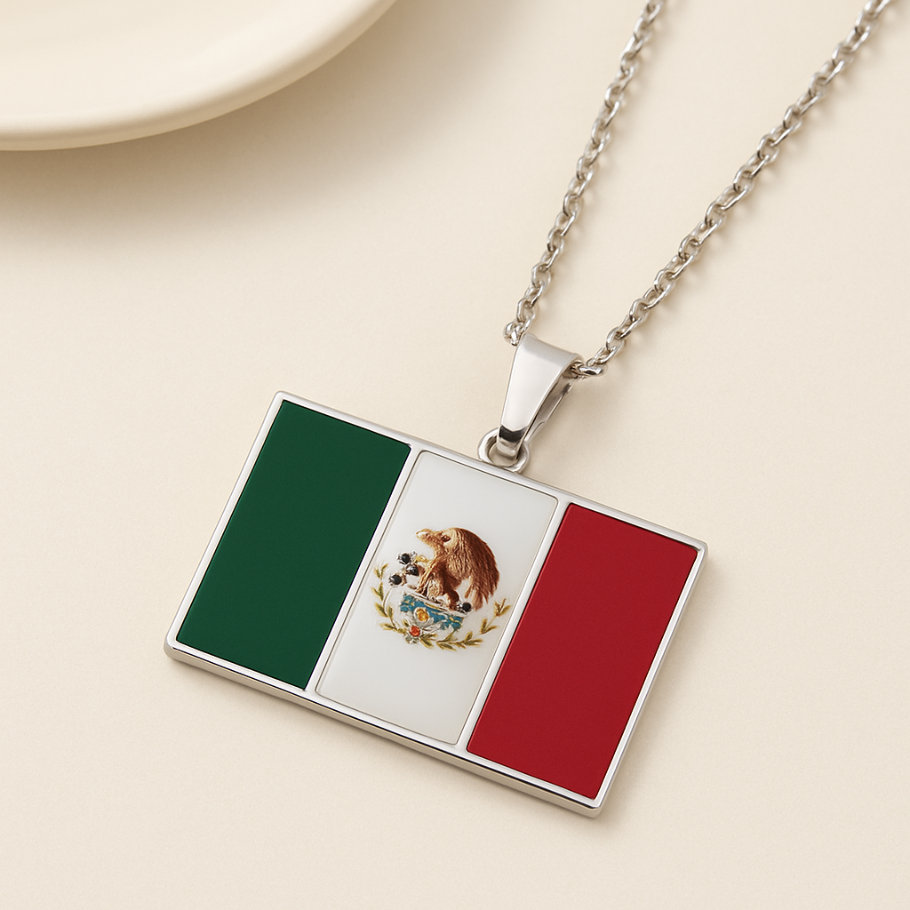 Silberne Mexiko Flaggen Halskette – Mexiko Schmuck Edelstahl