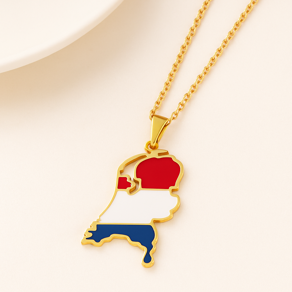 Niederlande Kette in Gold mit Landkarten Anhänger in den Farben der niederländischen Flagge