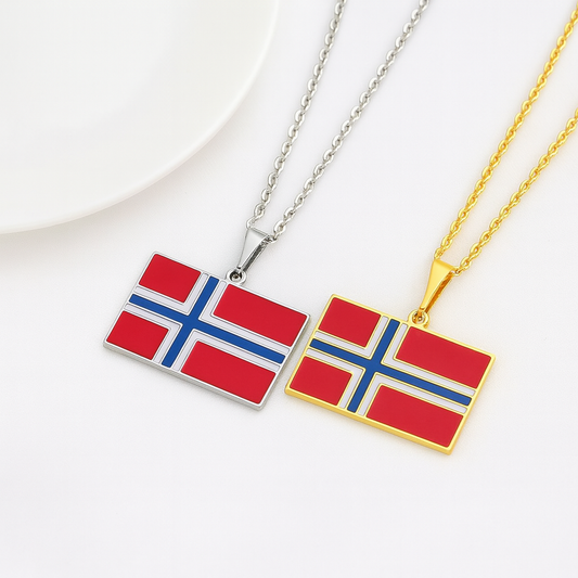 Norwegen Flaggen Halskette – Nordisches Kreuz in Gold und Silber