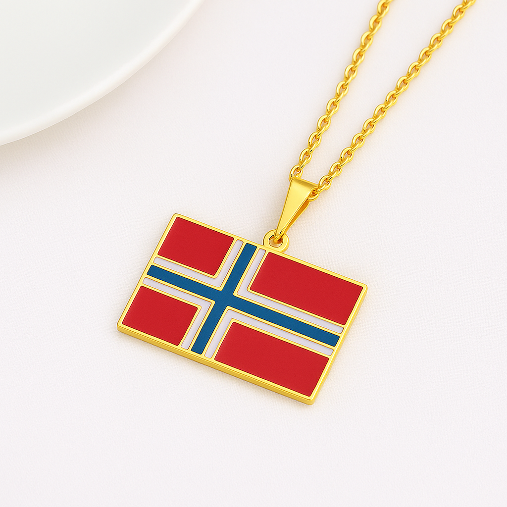 Goldene Norwegen Halskette mit Flagge