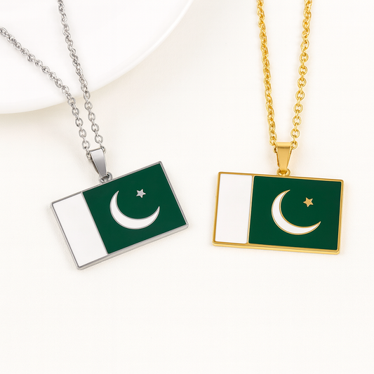 Pakistan Flaggen Halskette in Gold und Silber mit Halbmond und Stern