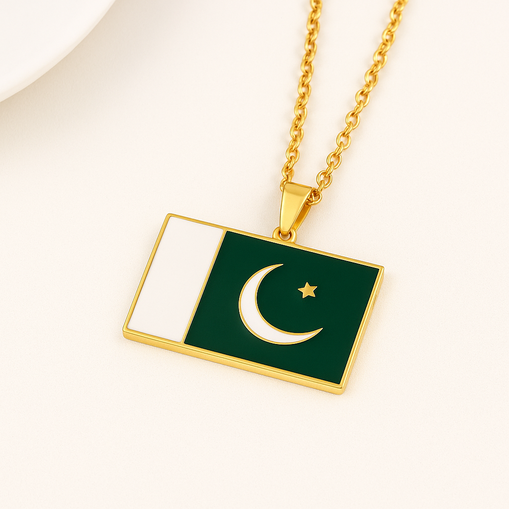 Goldene Pakistan Halskette mit Flaggenmotiv