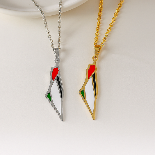 Palästina Halskette mit Länderumriss und Flagge in Gold und Silber aus Edelstahl
