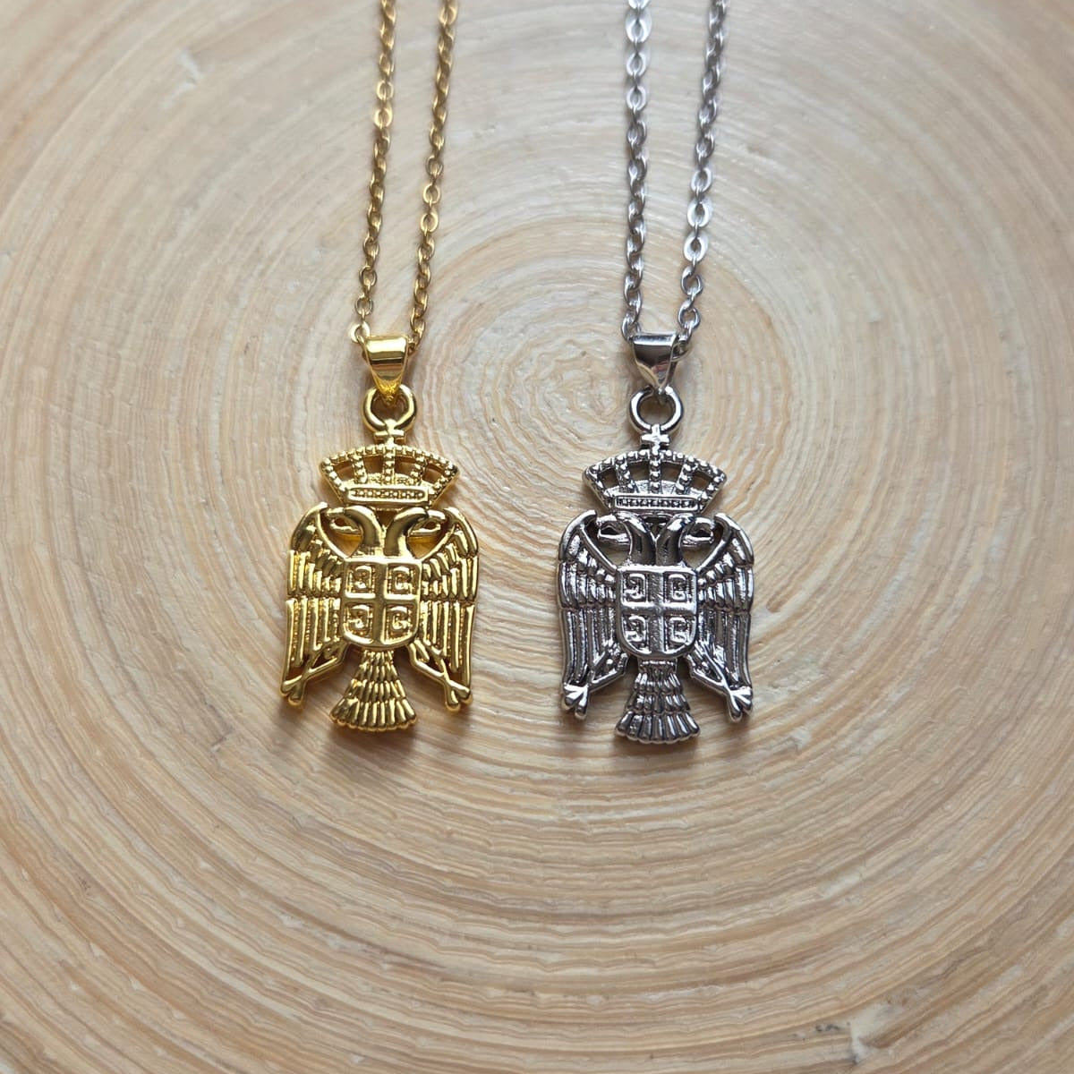 Serbien Kette in Gold und Silber mit serbischem Doppeladler Wappen Anhänger