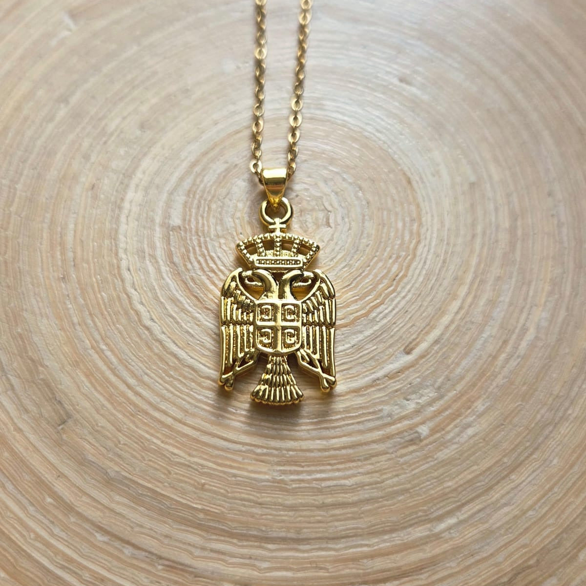 Serbien Kette in Gold mit serbischem Doppeladler Wappen Anhänger